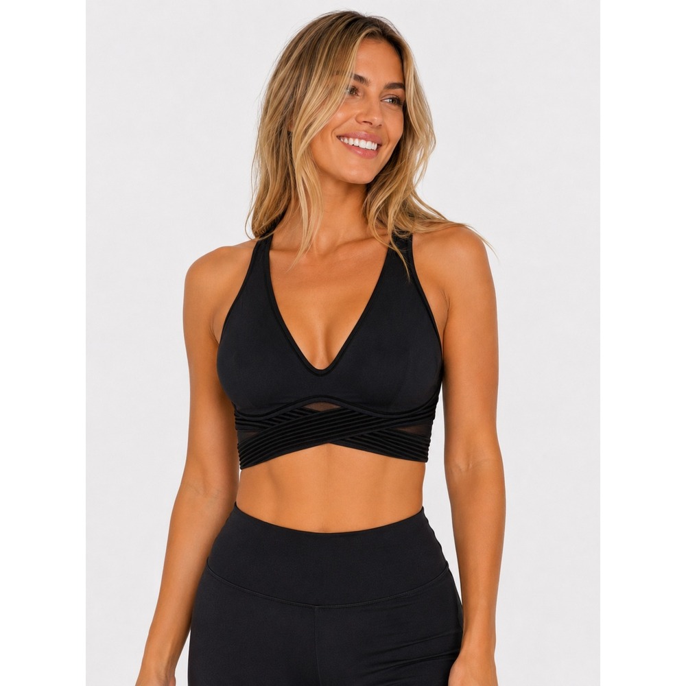 VSX Victoria's Secret Elevate Sports Bra Black Strappy Mesh Velvet Accents XS